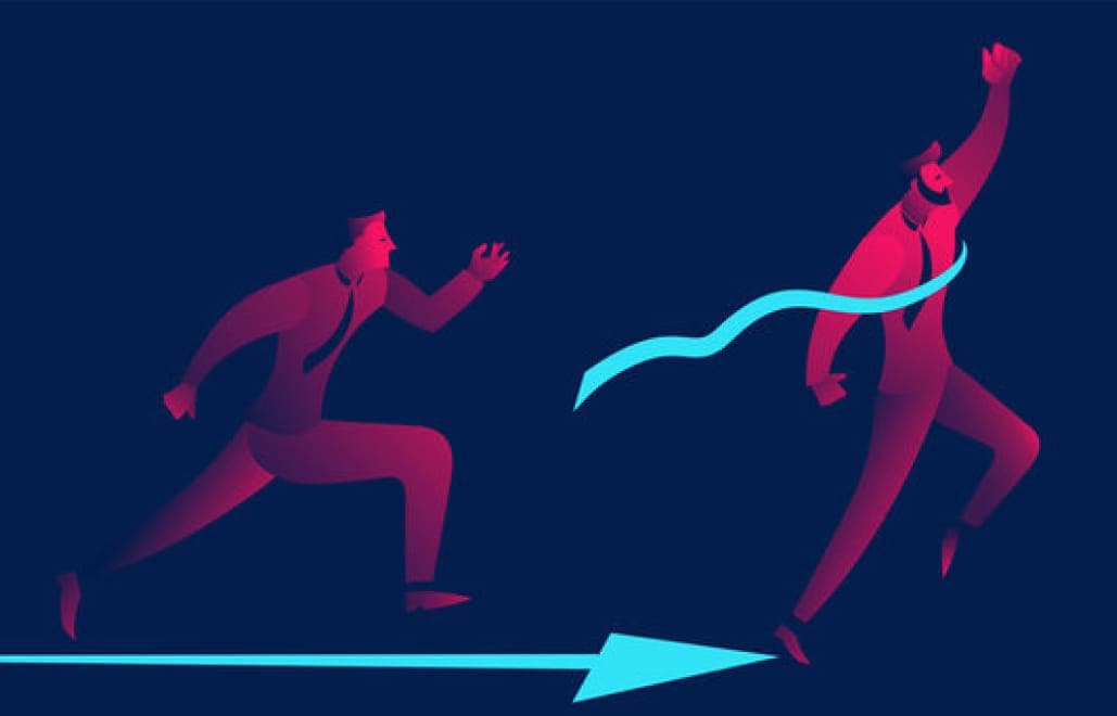 A runner generating glowing digital value through movement