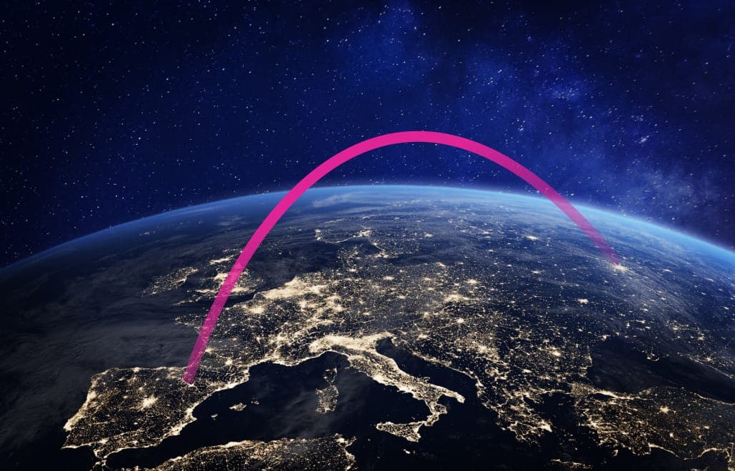 A mobile phone moving through a connected digital network